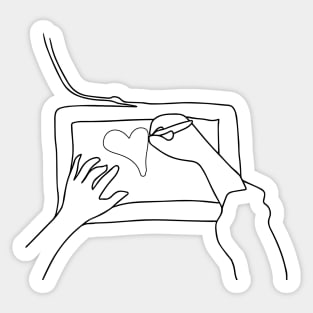 Hands working on Graphic Tablet - Hand drawing a Heart on a Graphic Tablet Sticker